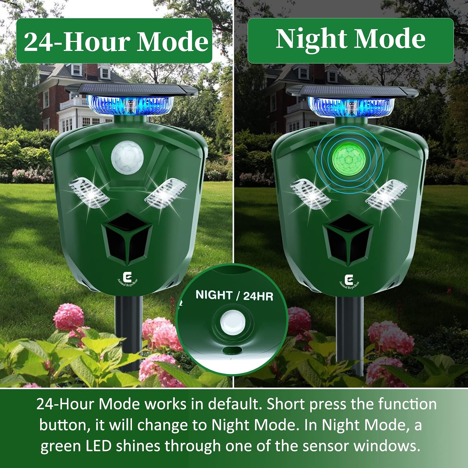 Redeo Ultrasonic Animal Repeller Solar Cat Repellent Outdoor Deer Repellent Devices with 360 Degree Motion Activated Flashing Lights Dog Repellent for Yard, Repel Squirrel Raccoon Skunk Fox & More