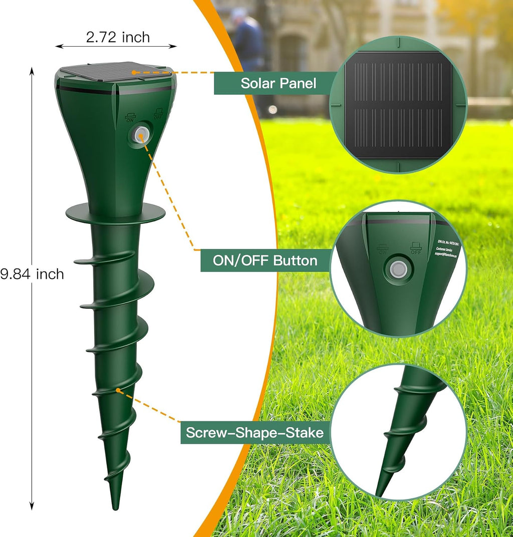 8 Pack Mole Repellent Solar Powered, Outdoor Gopher Deterrent Screw Stake for Lawns with Electic Vibration