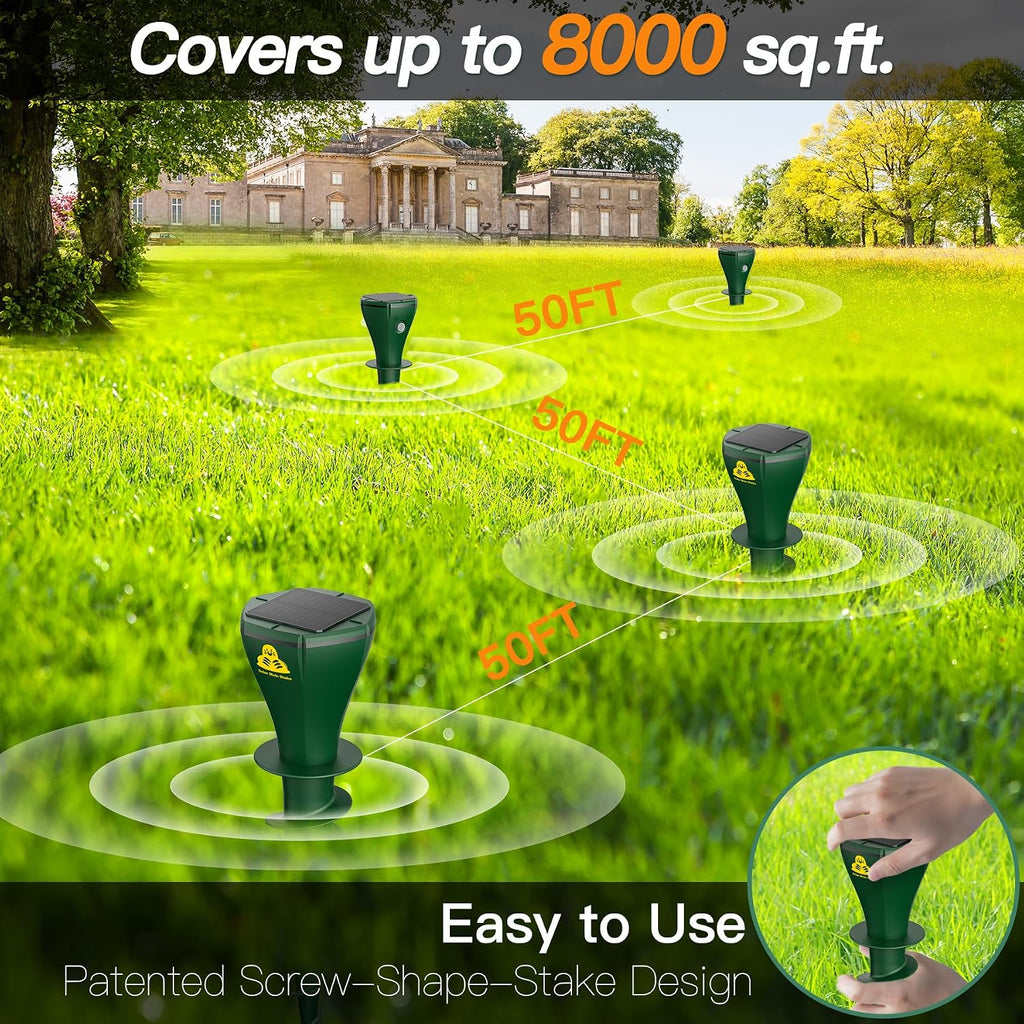 8 Pack Mole Repellent Solar Powered, Outdoor Gopher Deterrent Screw Stake for Lawns with Electic Vibration