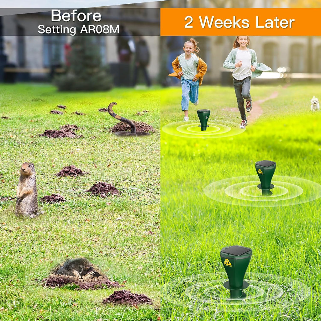 8 Pack Mole Repellent Solar Powered, Outdoor Gopher Deterrent Screw Stake for Lawns with Electic Vibration