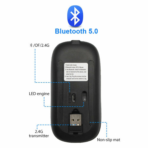 RGB Wireless Bluetooth Mouse – Rechargeable with Adjustable DPI