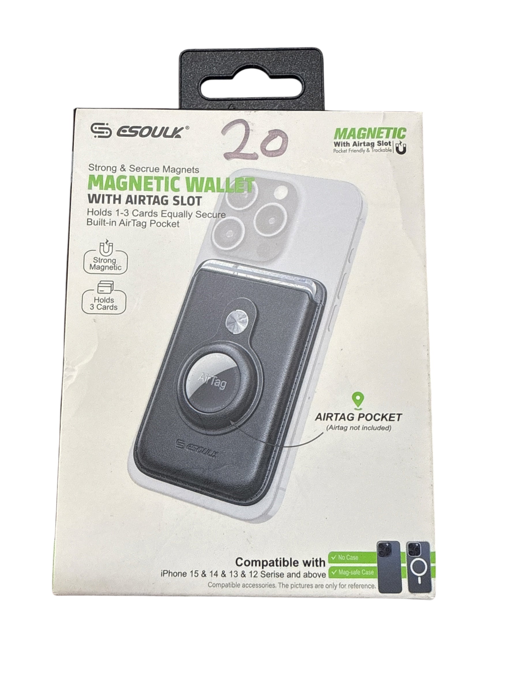 Esoulk Magnetic Wallet with a designated slot for an Apple AirTag Slot