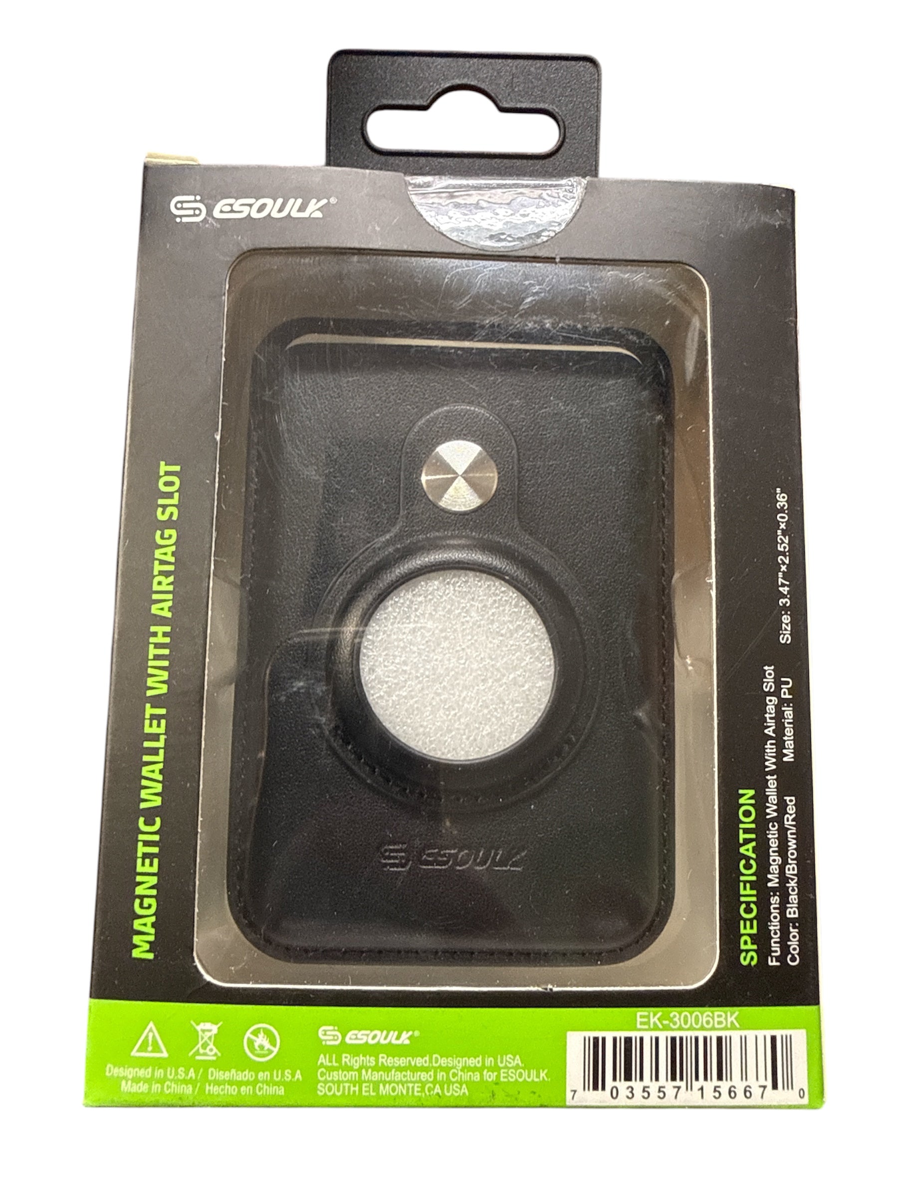 Esoulk Magnetic Wallet with a designated slot for an Apple AirTag Slot