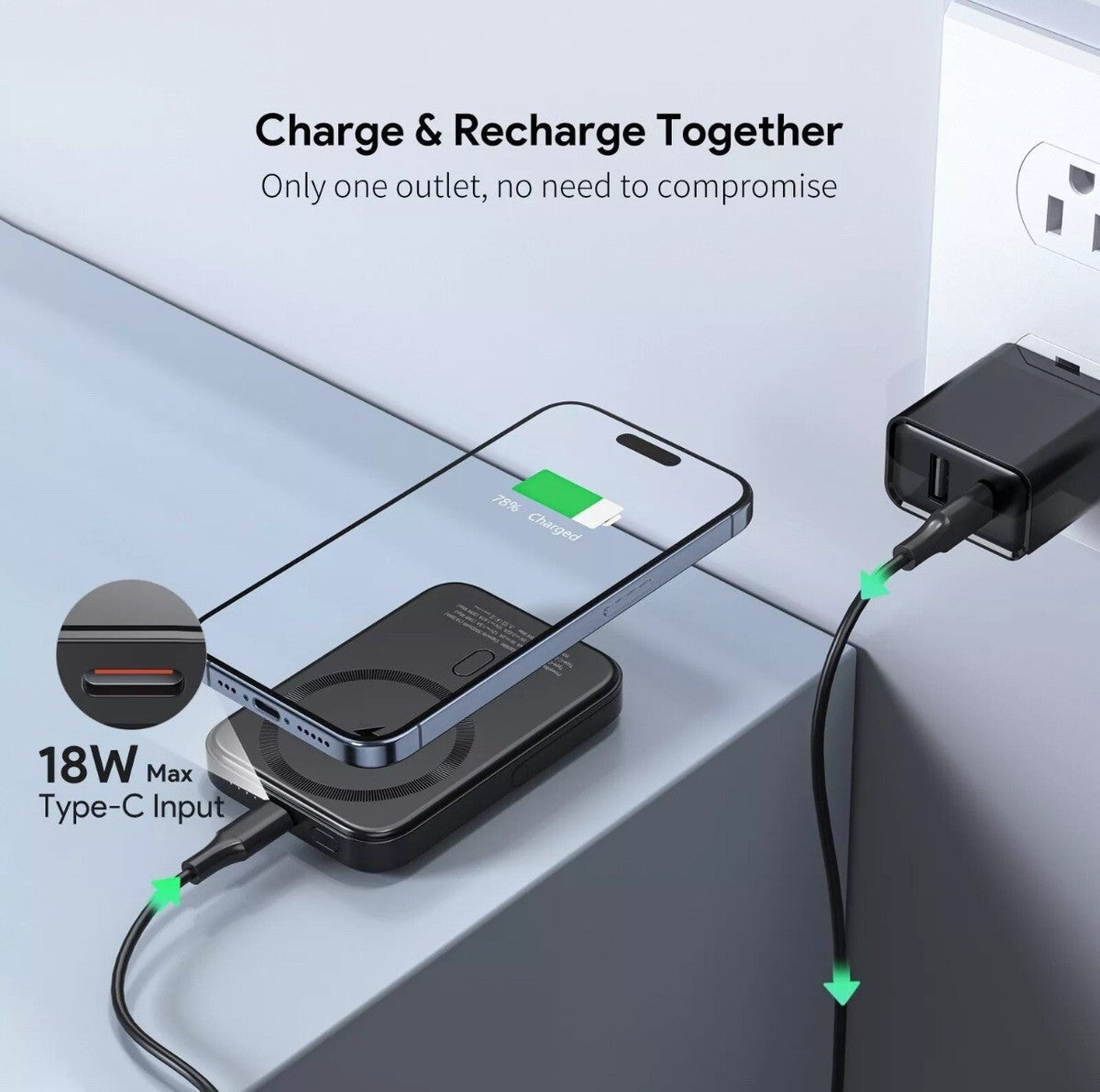 Esoulk 5000mAh Magnetic MagSafe Power Bank with Foldable Stand & 15W Wireless Charging