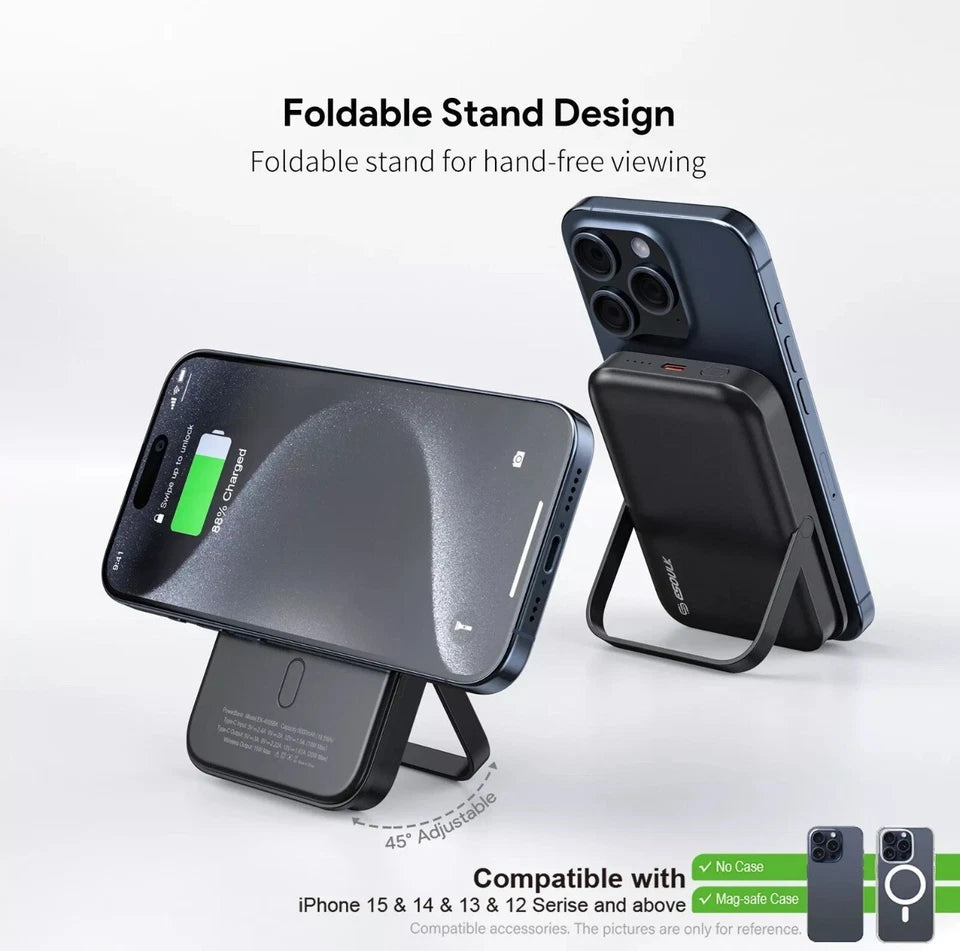 Esoulk 5000mAh Magnetic MagSafe Power Bank with Foldable Stand & 15W Wireless Charging