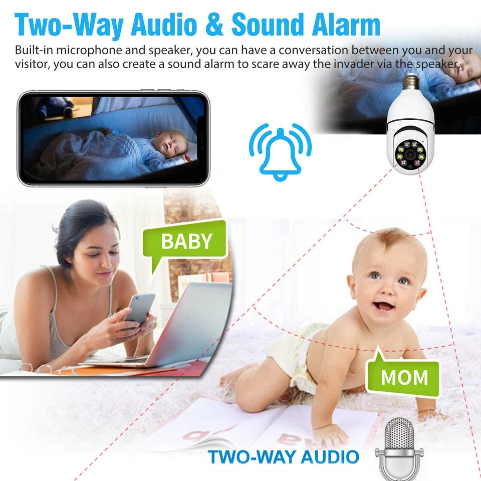 360° 1080P Light Bulb Camera - WiFi IR Night Vision Smart Home Security